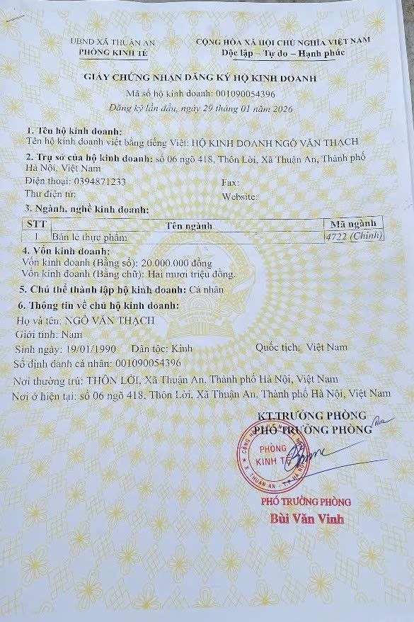 HỘ KINH DOANH NGÔ VĂN THẠCH